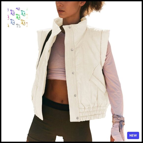 Jackets & Blazers - Cropped Puffer Vest Sleeveless Light Jacket Scrunch Collar Chic Minimal